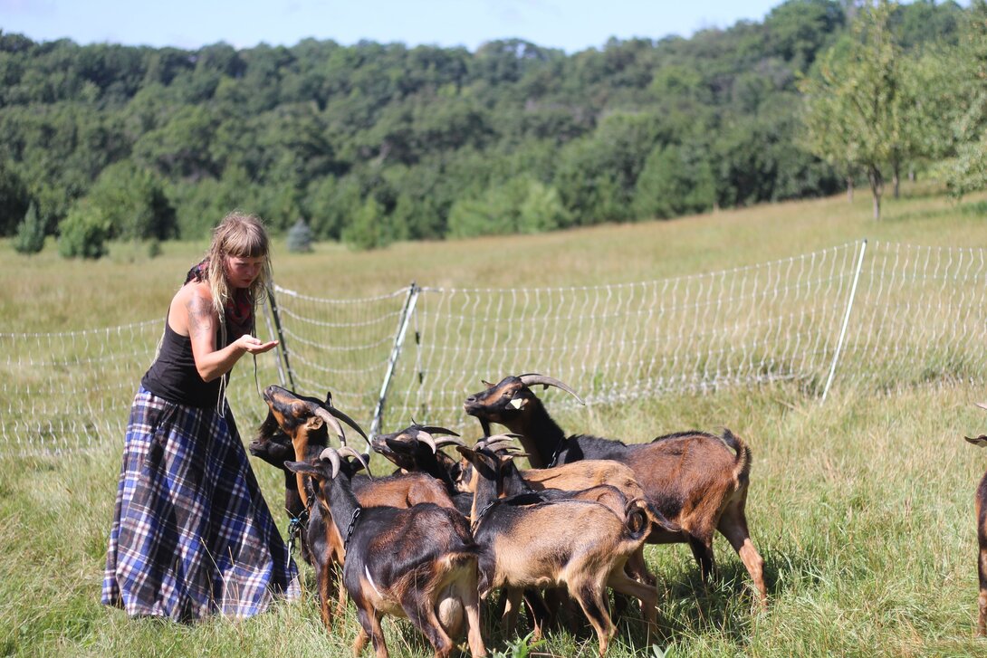 Erin with Goats